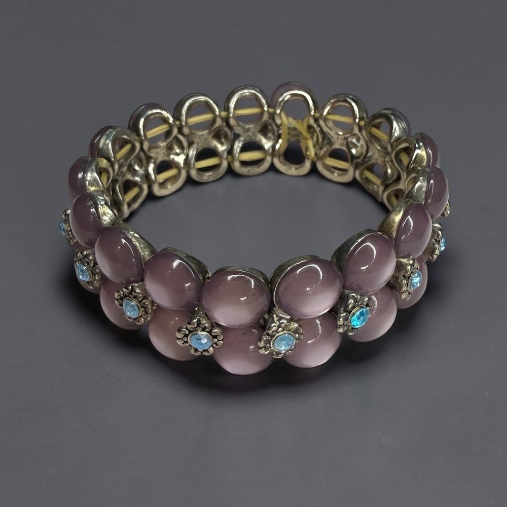 Vintage Lucite Beaded Stretch Bracelet Floral 60s Cat's Eye Whimsical